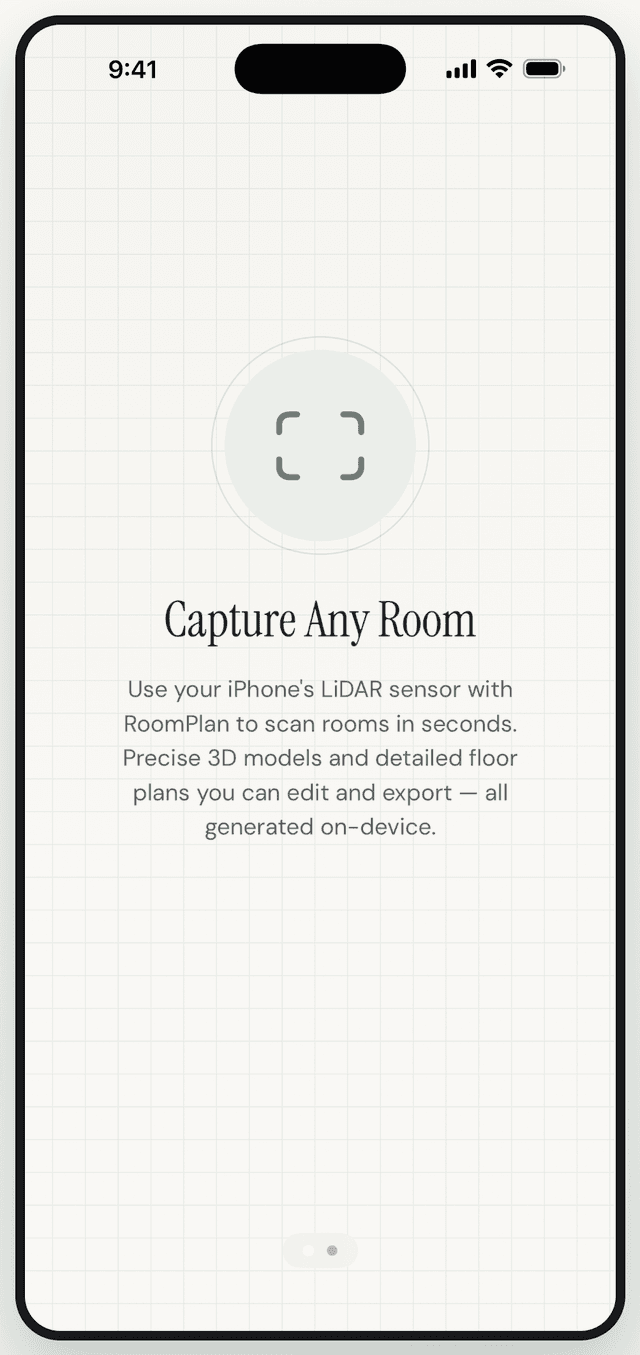 Onboarding — scan any room or object in seconds